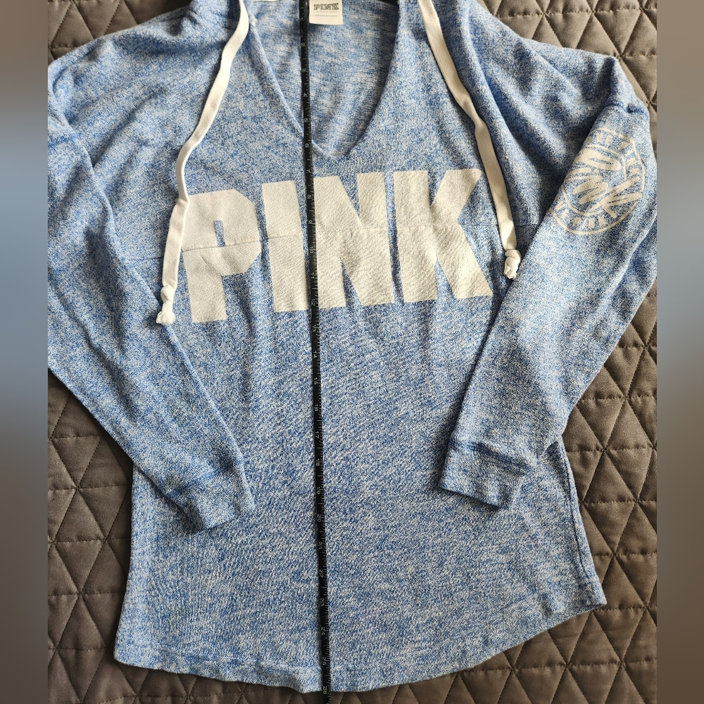 PINK Victoria's Secret-Blue Lightweight Pullover Hoodie-Size XS - Picture 7 of 8